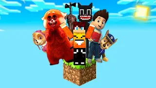 Minecraft, ale ŚWIAT MA TYLKO JEDEN BLOK z TURNING RED, PSI PATROL, SIREN HEAD, CARTOON CAT!