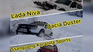 Dacia Duster SsangYong koranda sports Lada niva vs Snow