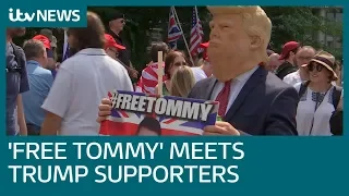 Scuffles as 'Free Tommy Robinson' and pro-Donald Trump rallies join forces | ITV News