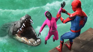 GTA 5 Water Ragdolls | SPIDERMAN vs Squid Game Guard (Funny Moments)