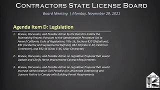 CSLB Board Meeting November 29, 2021 Part 2 of 3