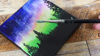 Easy Mini Canvas Acrylic Painting | Simple Northern Lights Art for Beginners | Time-lapse