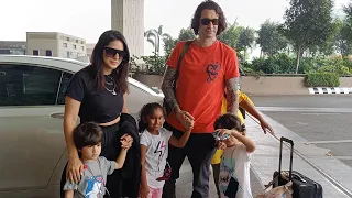 Actress Sunny Leone Along With Her Kids & Husband Spotted @ Mumbai Airport | Manastars