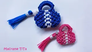 Macrame keychain tutorial: MINI Macrame Bag tutorial - làm  móc khóa túi tí hon