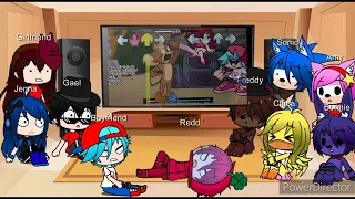 Gael characters gacha react to friday night funkin vs the basement show 2.0 PART 1