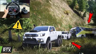 Toyota Hilux Revo 6x6 Towing Crash Bus on Mountain | GTA 5 | Steering wheel gameplay