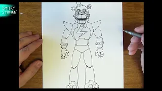 Как нарисовать Глэмрок Фредди, ФНАФ 9, How to draw Glamrock Freddy, FNAF 9