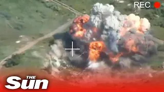 Huge explosion erupts as Ukrainian forces blow up Russian howitzers in Soledar