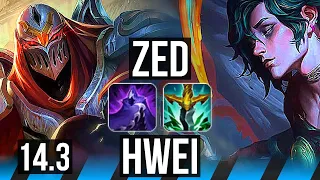 ZED vs HWEI (MID) | 13/2/10, 1000+ games, Rank 10 Zed | KR Grandmaster | 14.3