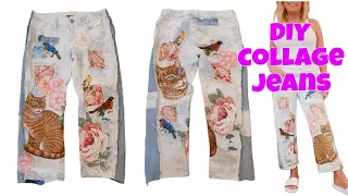 How to Make a Patchwork Collage on a Pair of Upcycled Thrifted Jeans