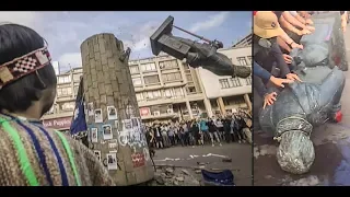 Nación Mapuche derriba y arrrastra estatua del "conquistador" español Pedro de Valdivia en Chile