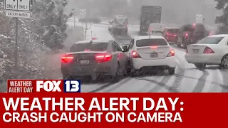 Crash caught on camera amid slick driving conditions | FOX 13 Seattle