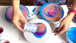 3 Fluid Art Techniques Comparison, Straight Pour, Ring Pour, Flip Cup, acrylic paint, Clock Faces ⏰