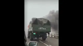 kazak: Burnt-out KAMAZ-43502 military transporter