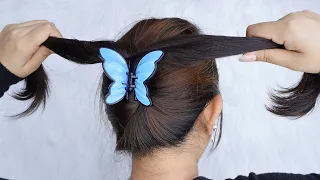 Simple Bun Hairstyle With Butterfly Claw Clip - Small Clutcher Juda Hairstyle for ladies
