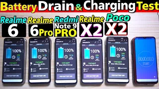 Redmi Note 9 Pro Vs Poco X2 vs Realme 6 pro Vs Realme 6 vs Realme X2 : Battery Drain & Charging Test