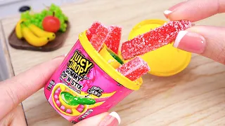 Trying Miniature Juicy Drop GUMMY Dip 'n Stix Watermelon Blast | ASMR Miniature Cooking Food