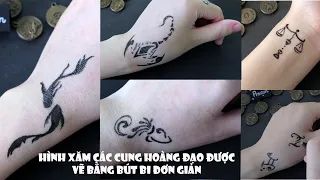 Hình xăm các cung hoàng đạo được vẽ bằng bút bi đơn giản - How to make tattoo at home with pen