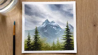 Drawing with Watercolor / Easy Mountain Landscape Watercolor Painting Tutorial