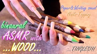 💤 intense ASMR for different TRIGGERS 💛💚💙💜💖🎧 Nails TAPPING on Wood👂+ How I write with long nails! 👀