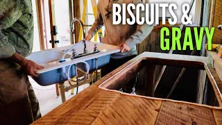 Kitchen Build - Barnwood Shelves & Countertop with Farm Sink @ the Off Grid Cabin - EP #17