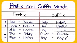 Prefix and Suffix in english | Suffix and Prefix | Suffix words |  Prefix words |  Suffix word