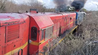 TREM CARGUEIRO COM A LOCOMOTIVA SOLTANDO FOGO 🔥 #youtubevideo #youtube #trem #ferrovia #sertão