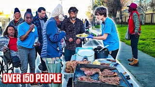 Cooking Over 35 Pounds Of T-Bone Steak For The Homeless!