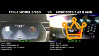 Tesla Model S 90D vs Mercedes E 63 S AMG // 0-100 km/h