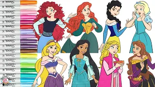 Disney Princess Coloring Book Compilation Color Swap Anna Aurora Elsa Snow Ariel Merida Jasmine