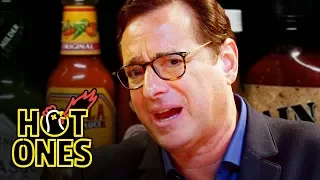 Bob Saget Hiccups Uncontrollably While Eating Spicy Wings | Hot Ones