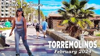 Torremolinos Beach to Town Walk Costa del Sol Malaga Spain February 2024 [4K]