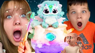 Aubrey & CALEB CREATE A MAGIC PET with Magical POTION from DOBBY the ELF! Kids create a baby MIXIE!