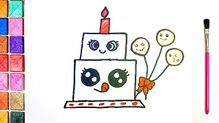 Beautiful Cake Drawing, Painting & Colouring for Kids & Toddlers | How to Draw a Cute Cake #drawing