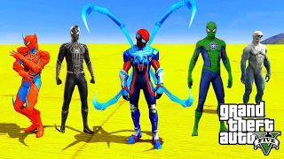 ALL SPIDERMAN SUITS mods Race by HELI, CARS & MOTO, EXTREME CHALLENGE WITH SHARK PART 4 #gtav #gta5