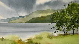 Paint A Loose WATERCOLOR STORMY SKY SCOTLAND LOCH, MOUNTAINS Watercolour Landscape PAINTING Tutorial