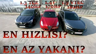 Alfa Guilietta vs Civic RS vs Megane TCE tüketim ve performans savaşları