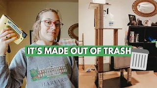 HOW TO BUILD A CAT TREE | DIY cat tree for free (completely upcycled cat tree)