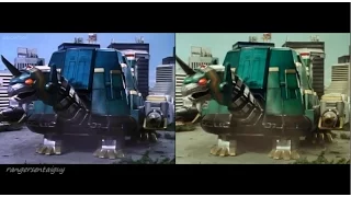 Mighty Morphin Tor the Shuttlezord First Appearance Split Screen (PR and Sentai version)