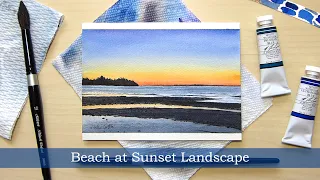Beach Sunset Watercolor Painting Process | "Beach at Dawn"