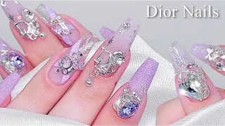 sub) Purple Dior Nails💜💅🏻/🇰🇷 Korean Nails / luxury nails / Foil Nails / nail art / Self Nails