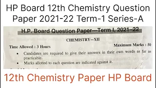 HP Board 12th Chemistry Question Paper Term-1 Series-A | #indianexamsstudy