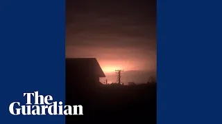 Missile attack lights up sky in Yavoriv, Ukraine