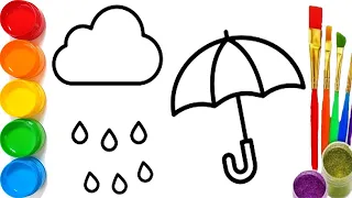 How to draw Umbrella & Cloud with Rain for Kids, Toddlers. #kids