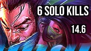 YASUO vs AKALI (MID) | 6 solo kills, Legendary, 600+ games, 12/2/3 | KR Master | 14.6