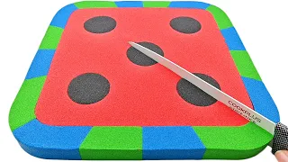 Satisfying Video l Kinetic Sand Square Watermelon Cake has 5 circles inside Cutting ASMR | Zic Zic