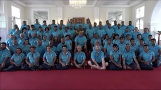 Fijian President receives a presentation of itatau by Team Fiji to the Commonwealth Games