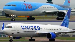 TWO LOUD BOEING 767 TAKEOFFS - GE CF6 vs PW 4060! United New Livery & TUI Waving Pilots (Manchester)
