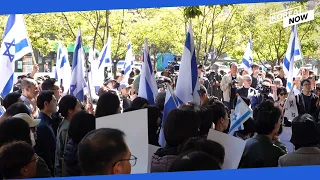 Pro-Israel supporters hold a rally in downtown Seoul