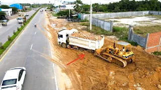 Full Video Showing Processing Mighty heavy bulldozer pushing Stone Land Filling up/truck dumbing